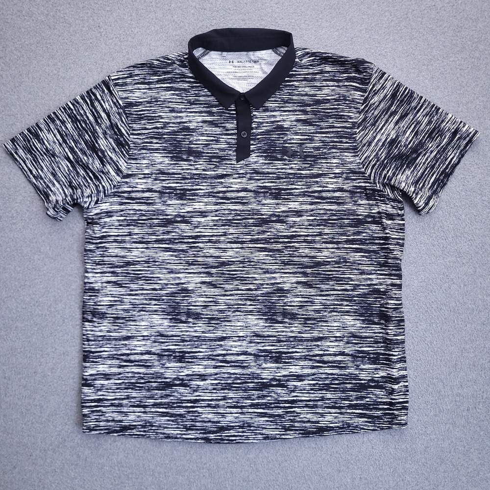 Under Armour Iso Chill Polo Shirt XXL Golf Performance Stretch Black White Mens